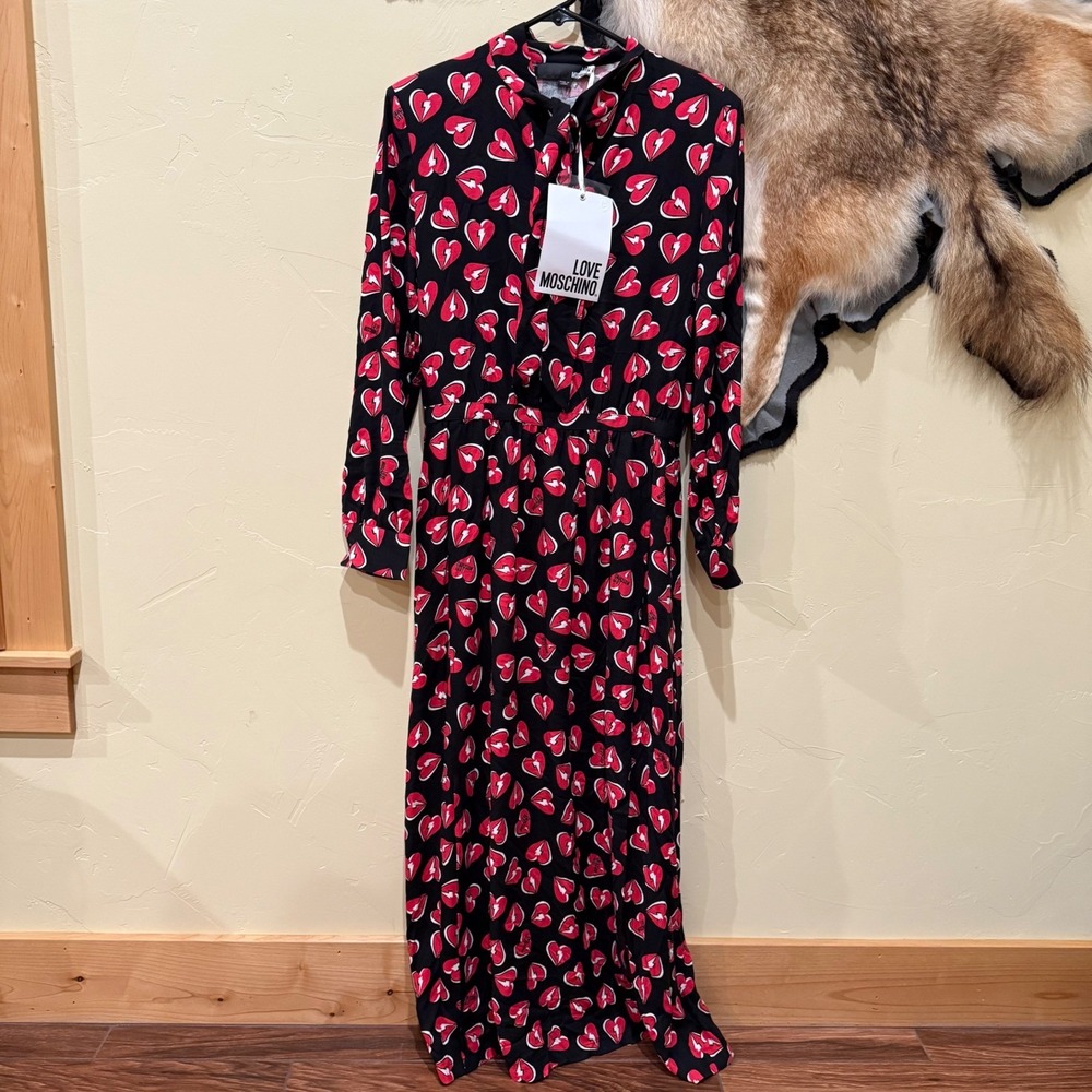NEW $528 Love Moschino 42/6 Hearts Maxi Dress Dark‎ Romantic Whimsygoth